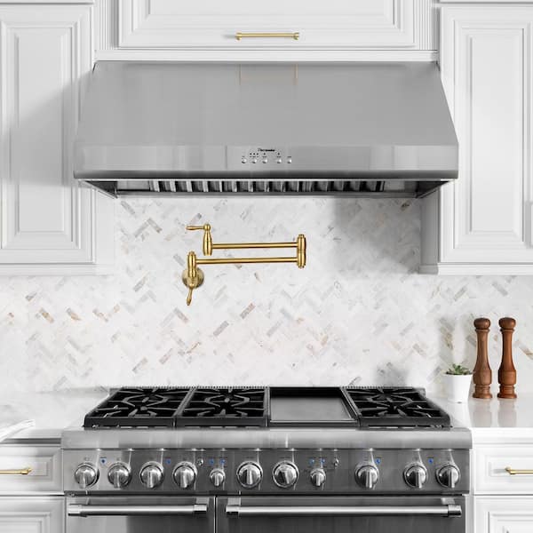 Wall-Mounted Pot Filler Faucet in Brushed Gold