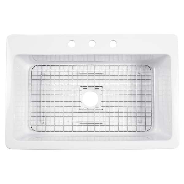 Jackson 33 in. 3-Hole Drop-in Single Bowl Crisp White Fireclay Kitchen Sink