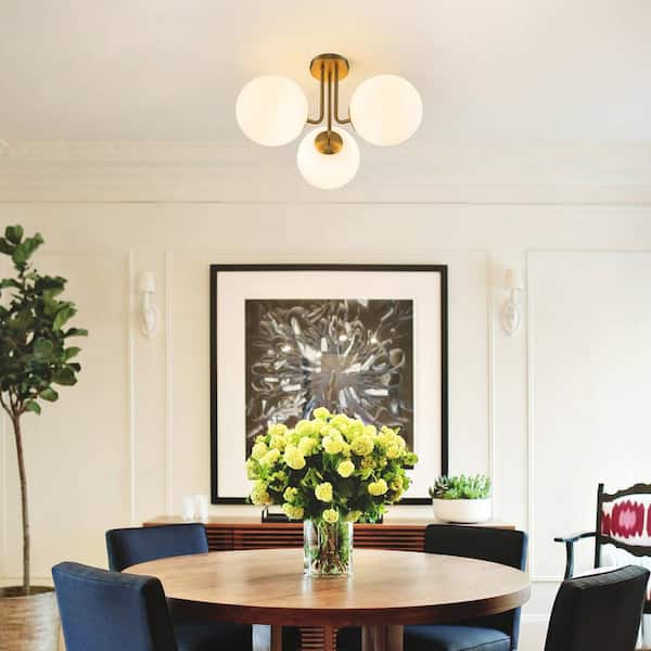 Lueck 22 in. 3-Light Modern Sputnik Globe Semi Flush Mount