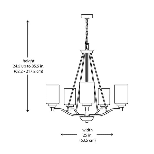 5-Light Brushed Nickel Chandelier Light Fixture with Frosted Glass Shades