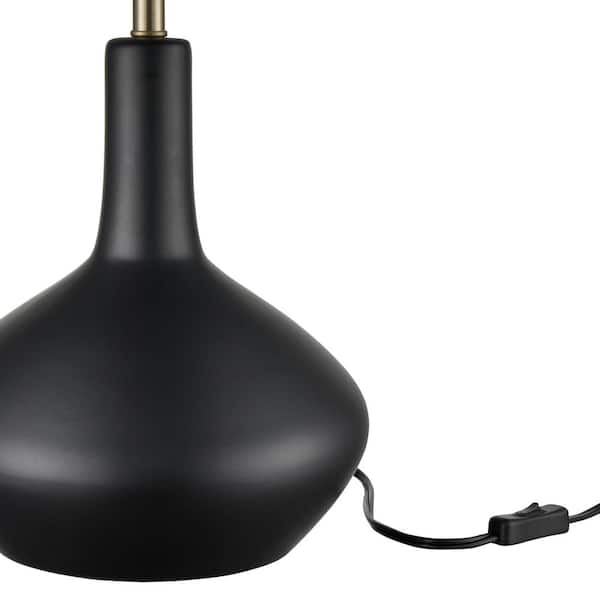 Kurvena 21.6 in. Black Table Lamp with Fabric Shade