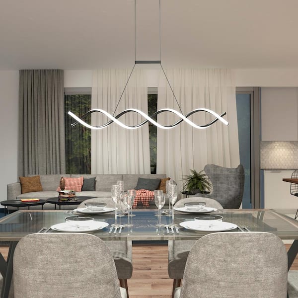 DNA Linear 16-Watt 1 Light Black Modern Integrated LED Pendant Light Fixture for Dining Room or Kitchen