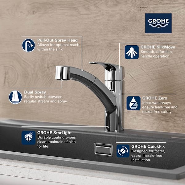 Eurosmart Single-Handle Pull-Out Sprayer Kitchen Faucet in SuperSteel InfinityFinish