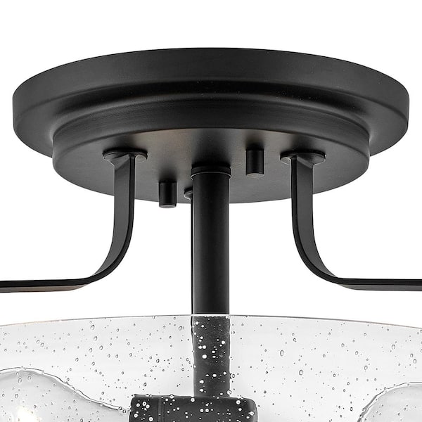 Hinkley Harper Medium Semi-Flush Mount Ceiling Light, Black + Clear Seedy Glass