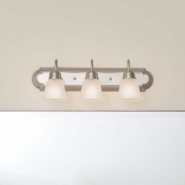 Independence 24 in. 3-Light Brushed Nickel Traditional Bathroom Vanity Light with Frosted Glass Shade