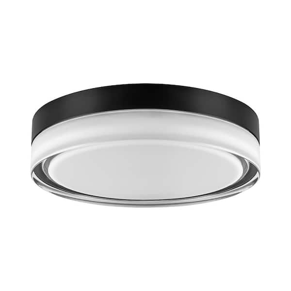 Geren 8.8 in. 23.5-Watt Modern Round Matte Black Integrated LED Flush Mount Light with Frosted Clear Glass Shade