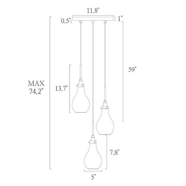 Transitional Kitchen Island Cluster Pendant Light 3-Light Plating Brass Pendant Light with Teardrop Clear Glass Shades