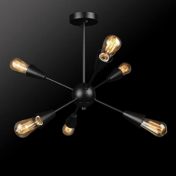 Emmanuelle 19.25 in. 6-Light Matte Black Semi-Flush Mount Ceiling Light