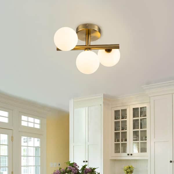 Lueck 12.99 in. 3-Light Brass Sputnik Glass Semi Flush Mount