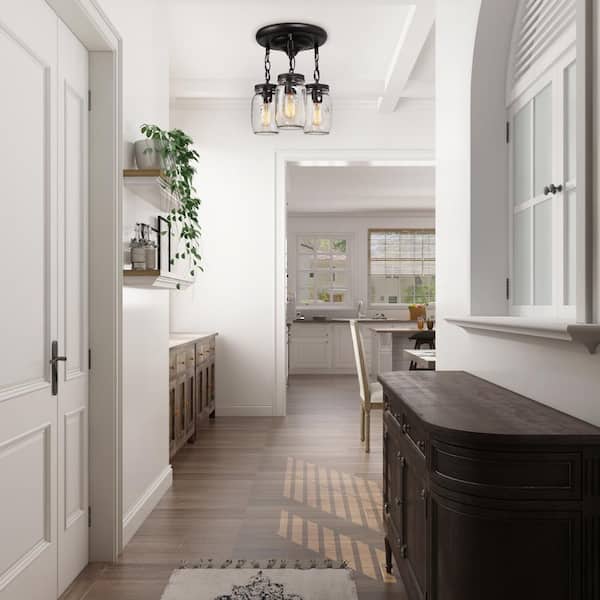 3-Light Modern Farmhouse Semi-Flush Mount Oil-Rubbed Bronze Classic Mason Jar Kitchen Ceiling Light