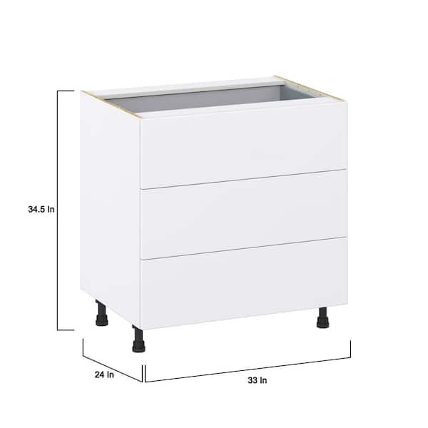 Fairhope Glacier White Slab Assembled Base Kitchen Cabinet with 3 Drawer and a Drawer (33 in. W X 34.5 in. H X 24 in. D)