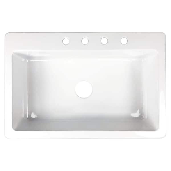 Jackson 33 in. 4-Hole Drop-In Single Bowl Crisp White Fireclay Kitchen Sink