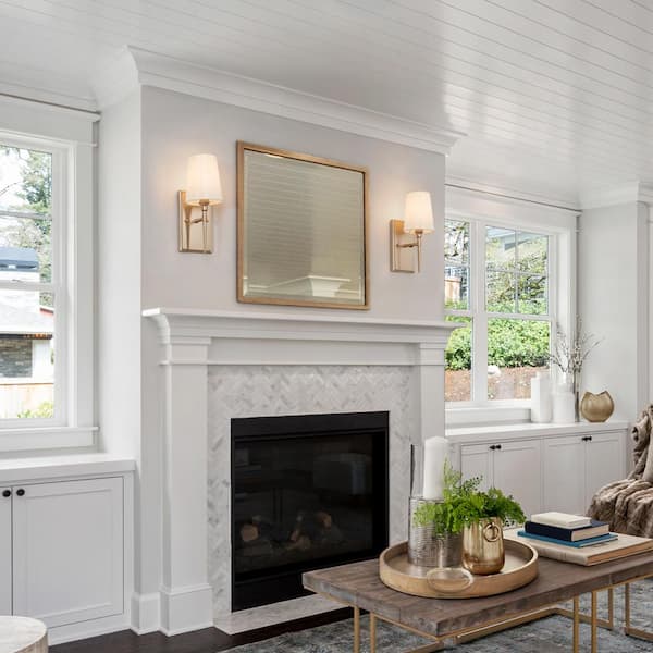 Modern Classic 1-Light Gold Wall Sconce Powder Room Bathroom Vanity Light with Bell Fabric Shade