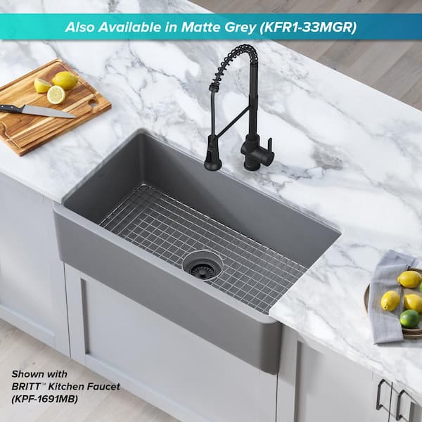 Turino Matte White Fireclay 33 in. Single Bowl Farmhouse Apron Kitchen Sink