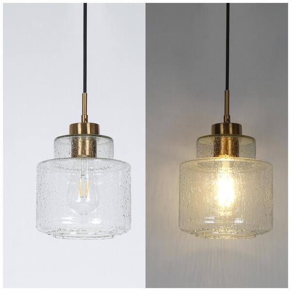 Modern Gold Bedroom Pendant Light, 1-Light Black Dining Room Island Hanging Pendant Light with Raindrops Glass Shade