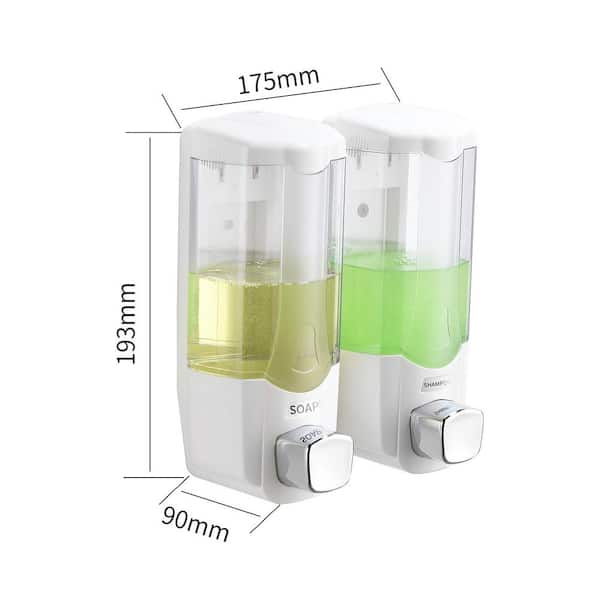 Double 370 ml Wall Mount Soap and Shampoo Dispensers in White