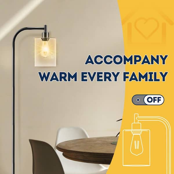 66 in. Black Industrial Floor Lamp with Glass Shade, Tall Standing Lighting with Foot Switch