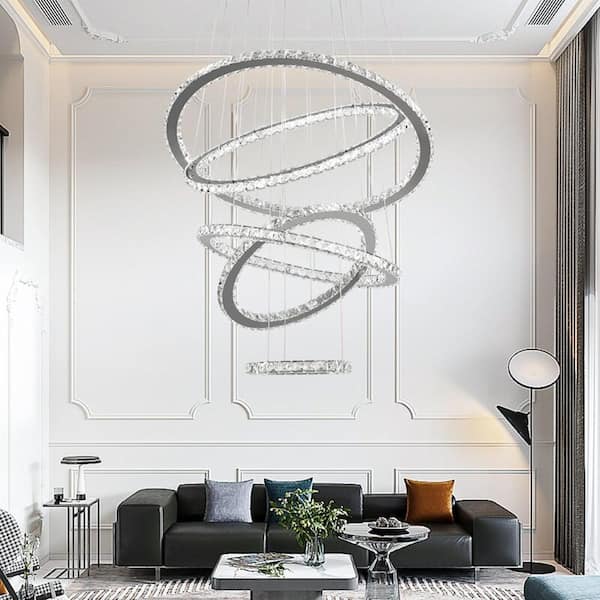 Jefferson 5-Light Clear/Chrome Unique Integrated LED Chandelier with Crystal Accents