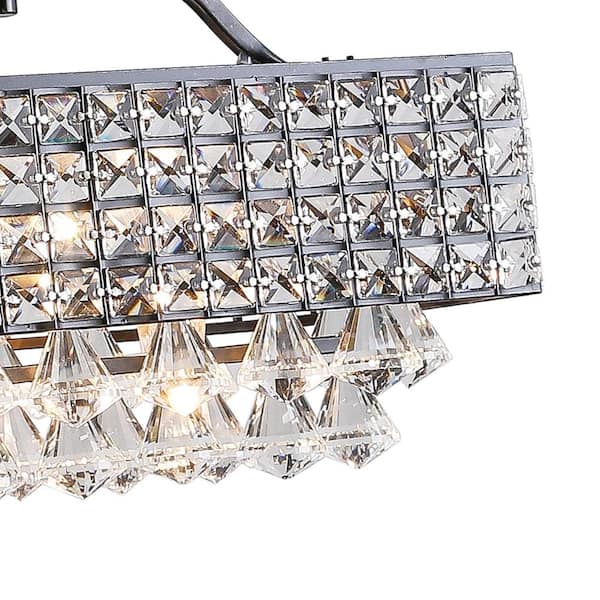 5-Light Kitchen Island Rectangle Chandelier with Crystal Accents