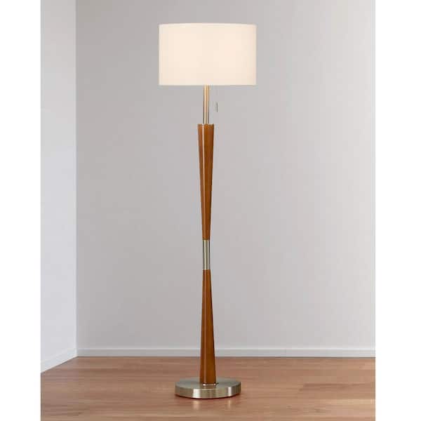 Century 61 in. Brushed Nickel Wood Floor Lamp