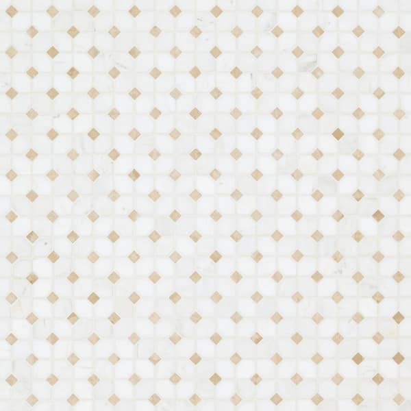 Bianco Dolomite Crema Dotty 12.4 in. x 12.4 in. x 10 mm Polished Marble Mosaic Tile (10.7 sq. ft. / case)