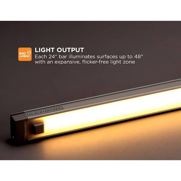 24 in. LED Warm White 2700K, Dimmable, 1-Bar Under Cabinet Lights Kit with Hands-Free On/Off (Tool-Free Plug-in Install)