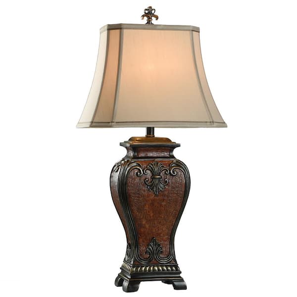 33.5 in. Faux Crocodile Hide and Gold Highlighted Table Lamp with Cream Fabric Shade