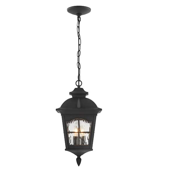 Loridan Square 2-Light Black Outdoor Pendant Light Fixture with Clear Water Glass
