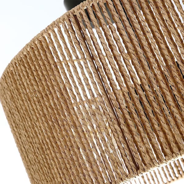 Bohe 14 in. 2-Light Woven Rope Drum Semi-Flush Mount Ceiling Light
