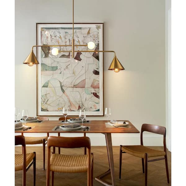 Hazel 4-Light Brass Modern Linear Island Chandelier with Glass Shades