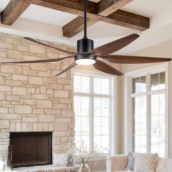 66 in. Integrated LED Farmhouse Indoor Brown Smart Ceiling Fan with Distressed Wood Blades and Remote Control