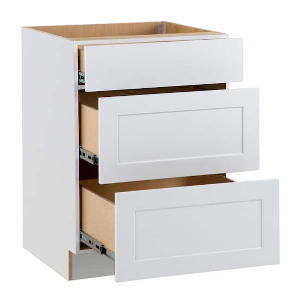 Cambridge White Plywood Assembled Base Kitchen Cabinet with 3-Soft Close Drawers (24 in. W x 24.5 in. D x 34.5 in. H)