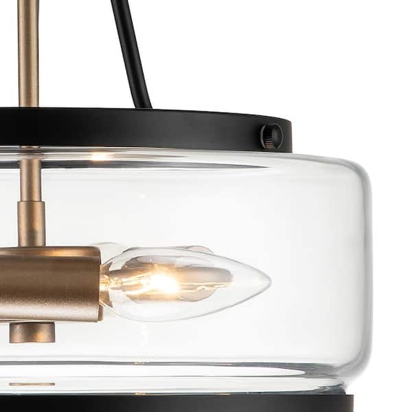 Lumin 11.8 in. 3-Light Black and Brass Semi-Flush Mount with Clear Glass Shade