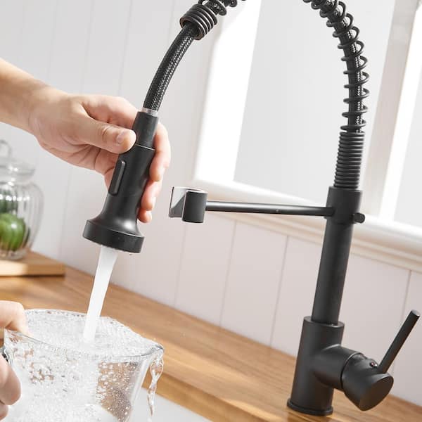 Stainless Steel Faucet Single-Handle Faucet Pull-Down Sprayer Kitchen Faucet Black