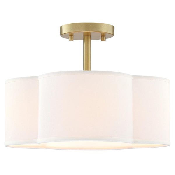 Celina 14 in. 4-Light Gold Canopy Semi-Flush Mount with White Scallop Fabric Shade
