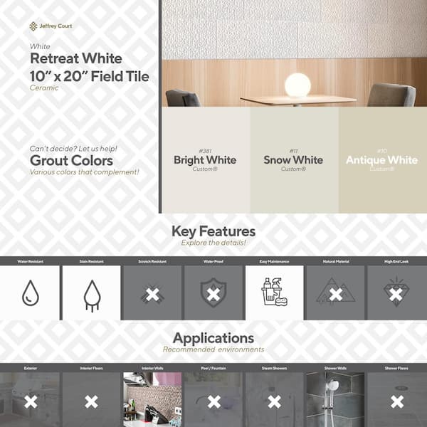 Retreat White 10 in. x 20 in. Glossy Textured Ceramic Wall Tile (10.76 sq. ft./Case)