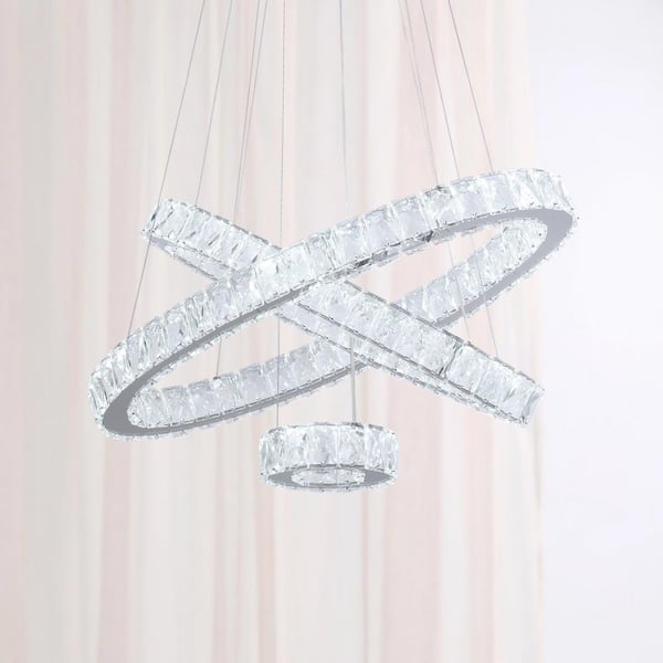 Jefferson 3 - Light Clear/Chrome Unique Geometric Integrated LED Chandelier with Crystal Accents