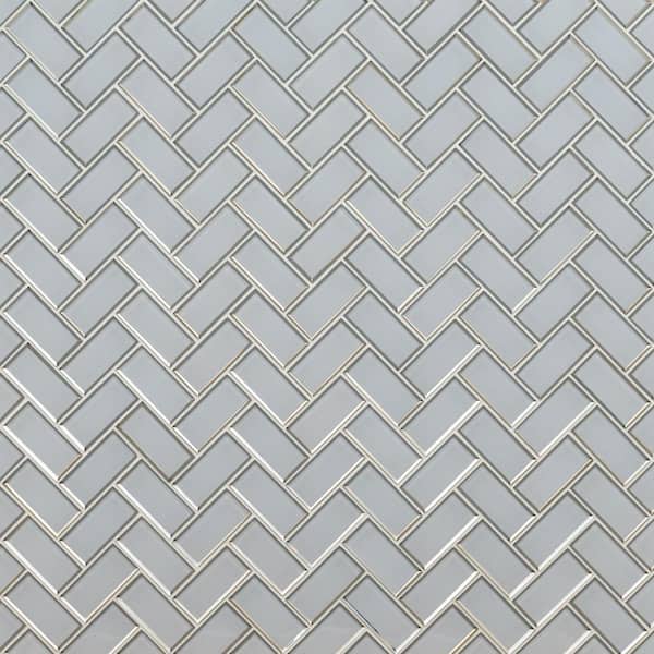 Ice Bevel Herringbone 13 in. x 11 in. Glossy Glass Mesh-Mounted Mosaic Tile (10.6 sq. ft. / case)