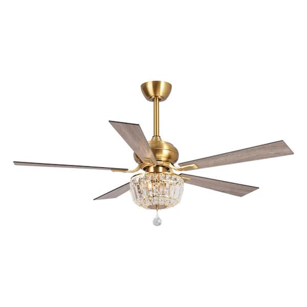 Shena 52 in. Downrod 5-Blade Gold Ceiling Fan with Remote Control and Light Kit