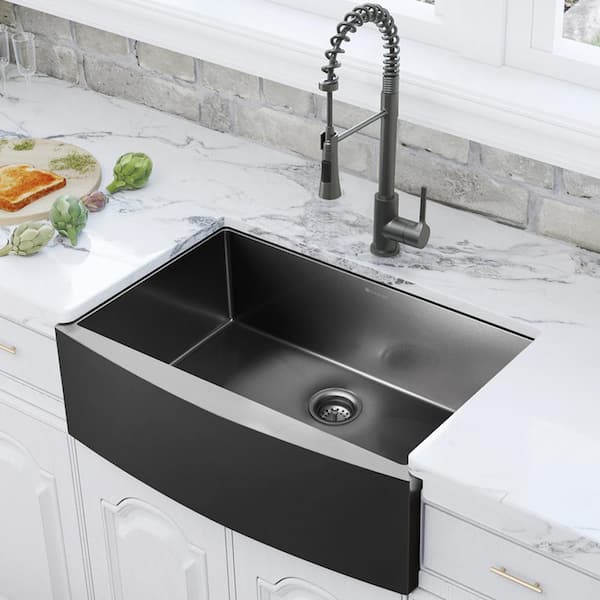 Gunmetal Black Stainless Steel 33 in. 18-Gauge Single Bowl Farmhouse Front Kitchen Sink