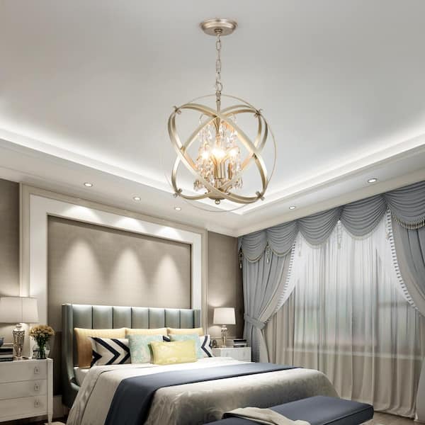 Lansing 4 -Light Champagne gold Unique/Statement Globe Chandelier with Crystal