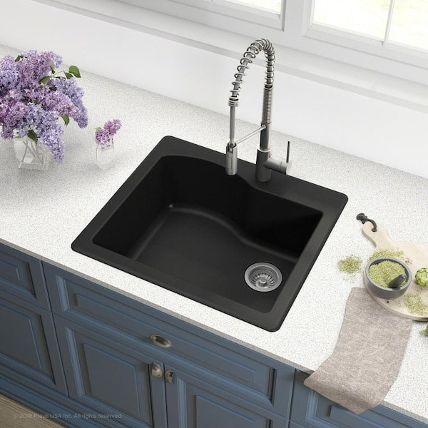 Quarza 25 Dual Mount Single Bowl Granite Kitchen Sink in Black