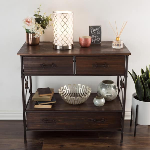 11.5 in. Steel Uplight Lamp with Quatrefoil Pattern Fabric Shade