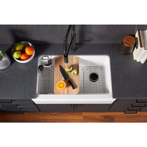 Riverby White Cast Iron 35.6875 in. Single Bowl Farmhouse Apron Kitchen Sink