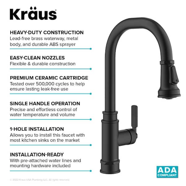 Allyn Transitional Industrial Pull-Down Single Handle Kitchen Faucet in Matte Black