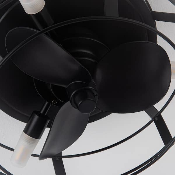 12.2 in. Modern Caged Flush Mount Black Ceiling Fan with Light and Remote Control