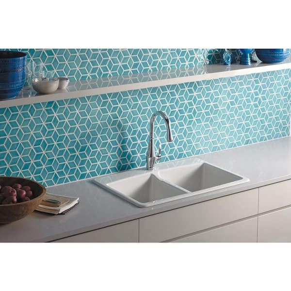 Brookfield Drop-In Cast Iron 33 in. 1-Hole Double Bowl Kitchen Sink in White