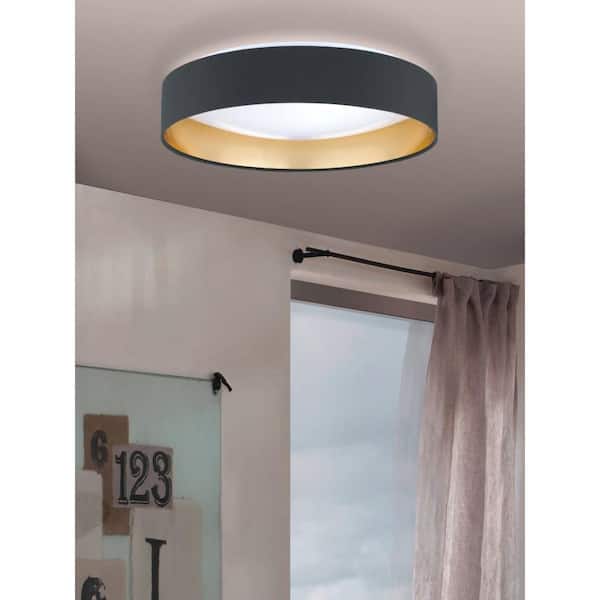 Maserlo 15.95 in. W x 4.125 in. H Black/Gold LED Semi-Flush Mount with White Plastic Diffuser