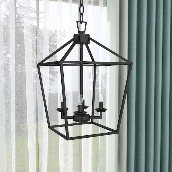 4 -Light Matte Black Lantern Chandelier