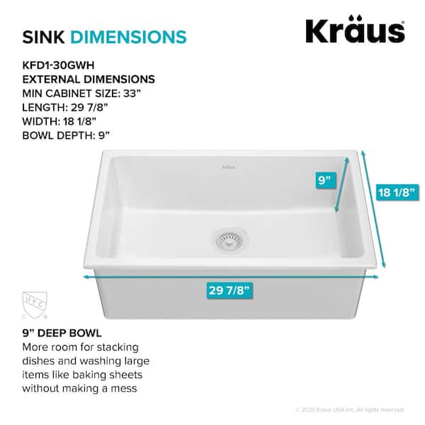 Turino White Fireclay 29.88 in. Single Bowl Drop-In/Undermount Kitchen Sink